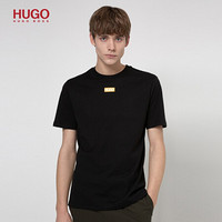 HUGO BOSS雨果博斯男士2021春夏款徽标有机棉常规版型 T 恤 001-黑色 EU:S