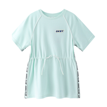 安奈儿童装女童连衣裙季新款中大童收腰抽绳短袖洋气网红裙 新薄荷绿 170cm