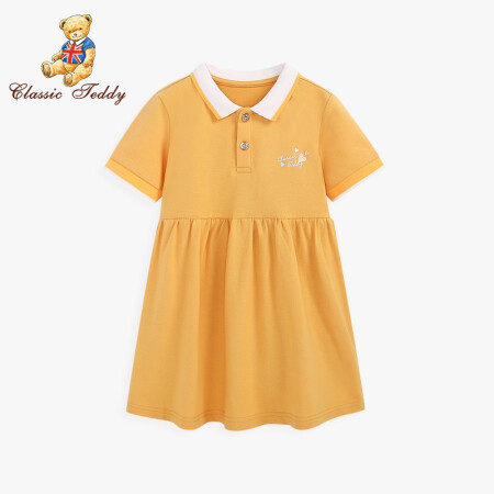 精典泰迪Classic Teddy童装女童连衣裙女孩polo裙子儿童公主裙宝宝裙子夏季2021新款 净面彩色奶油黄 130
