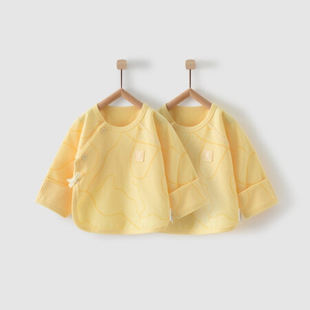 童泰 四季款婴儿衣服0-3月新生儿家居半背衣男女宝宝偏开上衣两件装 T11J4151 黄色 59