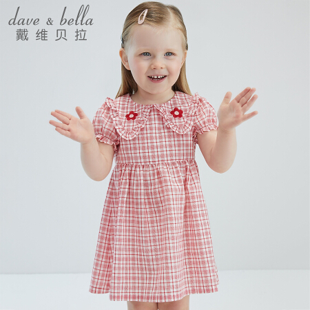 戴维贝拉女童连衣裙 红白格 66cm（建议身高59-66cm）