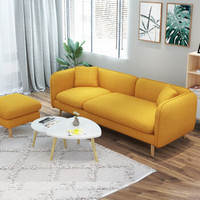 沙发 小户型实木布艺组合木沙发现代简约客厅北欧家用布沙发 黄色三人位+脚踏