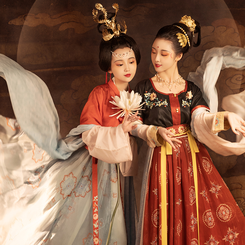 重回汉唐汉服女原创正品 月挽衣中国风唐制对襟衫坦领襦裙非古装