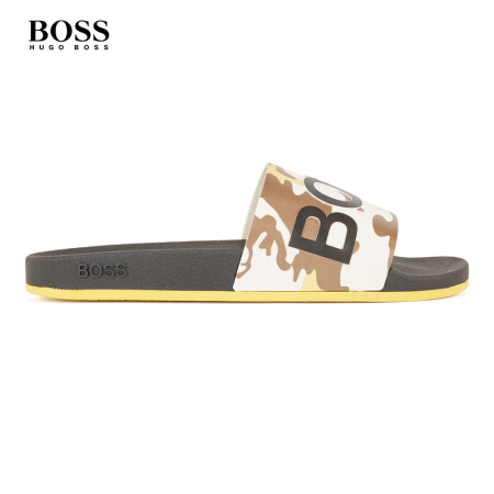 HUGO BOSS雨果博斯男士2021春夏款意大利制造交织字母图案拖鞋 750-黄色 43