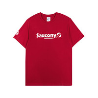 Saucony索康尼 新款男子LOGO印花休闲时尚短袖T恤男380229110064 黑红 XS