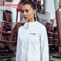 Saucony索康尼 2021新品 女子运动跑步防泼水外套连帽拉链双层夹克379928100044 白 2XL