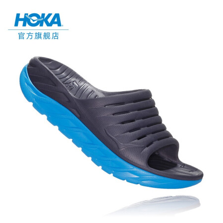 HOKA ONE ONE男Ora Recovery休闲运动舒缓拖鞋厚底减震支撑 乌黑色/ 湖蓝色 US 11 /290mm