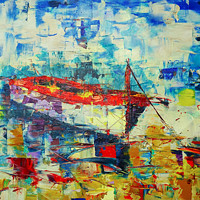 法国佩耶油画《普罗旺斯船》原作无框 装饰画 50x60cm