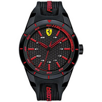 Ferrari男士Redrev手表石英机芯时尚红色亮点设计黑色硅胶表带44mm计时功能防水50m Black No Size