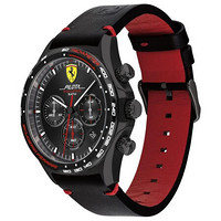 Ferrari男士运动手表石英机芯Pilota Evo不锈钢表盘皮革表日期计时功能44mm防水50m Black No Size