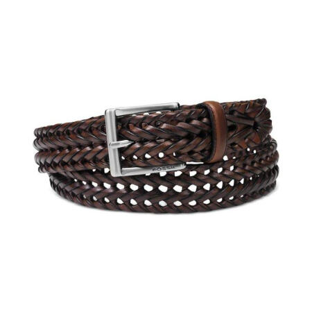 Fossil/化石男腰带皮带编织休闲牛仔风百搭方扣针扣381693 Cognac 32cm