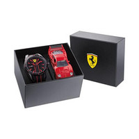 Ferrari 法拉利男士手表石英机芯硅胶表带个性44mm表盘防水50m&赛车模型礼品套装 Black os