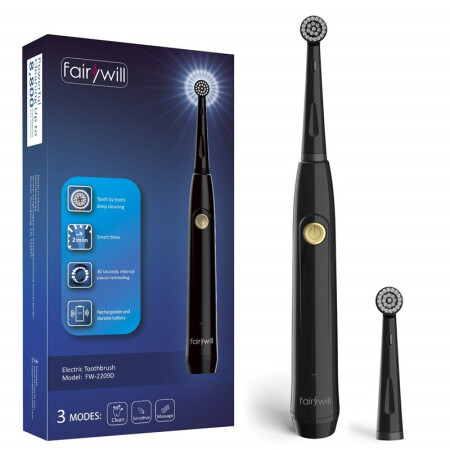 Fairywill 情侣电动牙刷 感应充电底座 3种模式 内含2个牙刷头 全身水洗 FW-2205 黑色