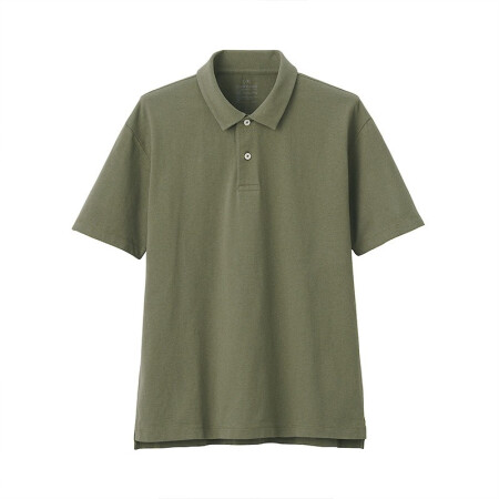 無印良品 MUJI 無印良品  男式 棉天竺编织 短袖POLO衫 卡其绿 L