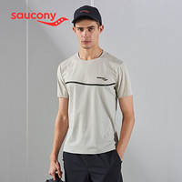 Saucony索康尼夏新品男子运动跑步训练健身短袖针织T恤男 灰米 XL