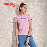 Saucony索康尼 新款女子印花休闲运动T恤舒适透气短袖 紫粉红-058 S