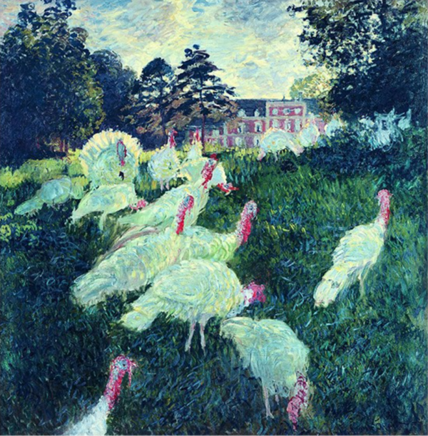 雅昌 莫奈《草地上的火鸡群》112×114cm装饰画 油画布