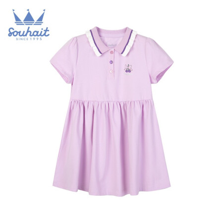 水孩儿童装女童连衣裙2021年夏季新款中大童学院风短袖连衣裙女童裙子 浅丁香 130
