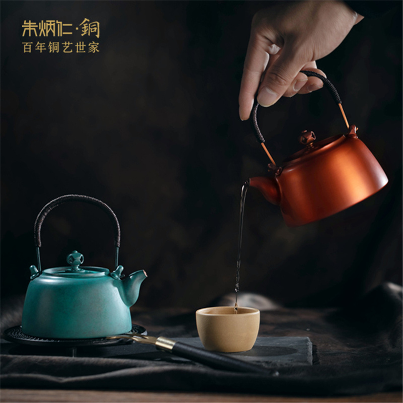 朱炳仁铜 欢喜小铜壶 茶壶 红色