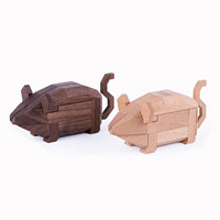 小老鼠十二生肖动物鲁班锁木质玩具装饰摆件鼠年生肖生日 生肖鼠榉木款