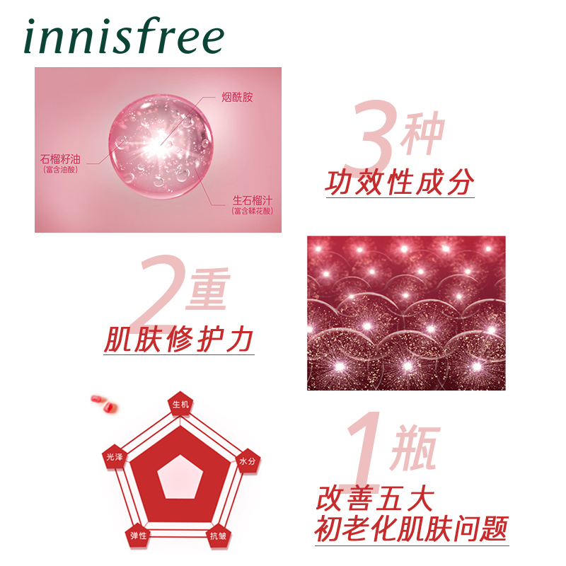 innisfree/悦诗风吟小红瓶石榴精华露补水保湿焕活提亮 韩国正品