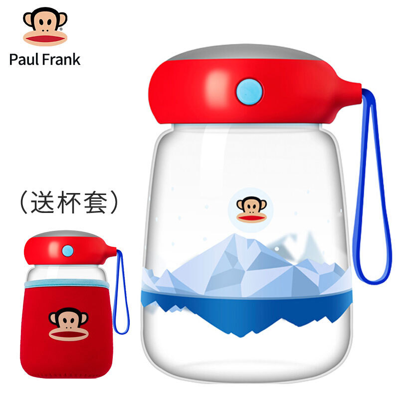 大嘴猴（Paul Frank）玻璃杯创意水杯学生儿童杯子380ml清新女生可爱企鹅随手杯PFD031 红色