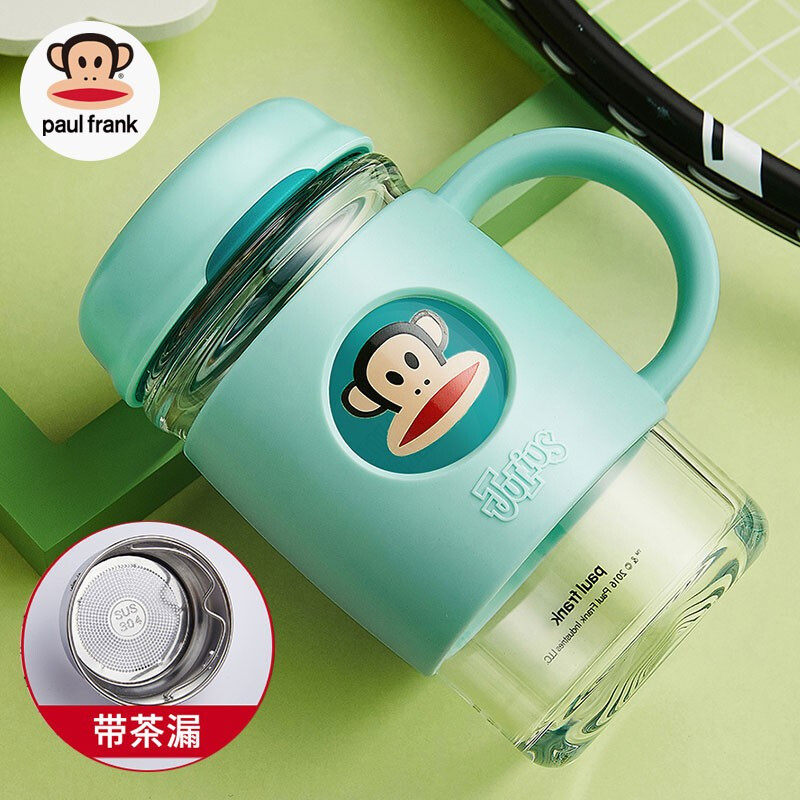 大嘴猴（Paul Frank）玻璃杯水杯男女时尚办公室带把泡茶杯490ml带茶漏杯子PFD027 薄荷绿（带茶漏）