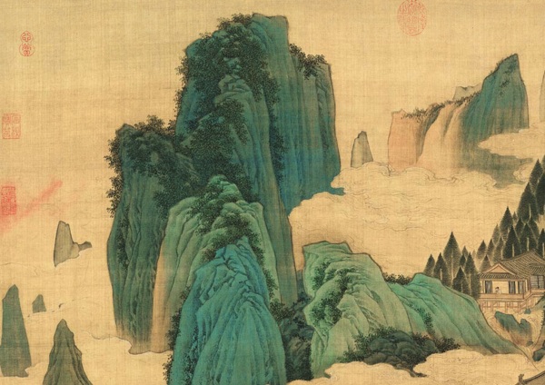 艺术家的礼物-仇英名作复刻-桃源仙境图 小号柚木框 41x100cm