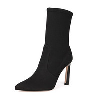 斯图尔特·韦茨曼 STUART WEITZMAN 鞋盒微瑕 女士黑色织物尖头高跟短靴 RAPTURE100 BLACK  37 NN