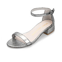 斯图尔特·韦茨曼 STUART WEITZMAN 牛皮银色亮片牛皮一字带凉鞋 NUDISTJUNE LAME VELVET SILVER 38.5