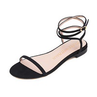 斯图尔特·韦茨曼 STUART WEITZMAN 女士黑色绒面牛皮凉鞋 MERINDA FLAT SUEDE BLACK 37.5