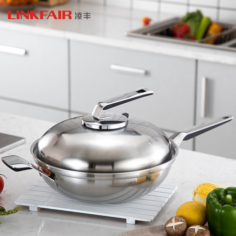 linkfair凌丰304不锈钢无涂层炒锅