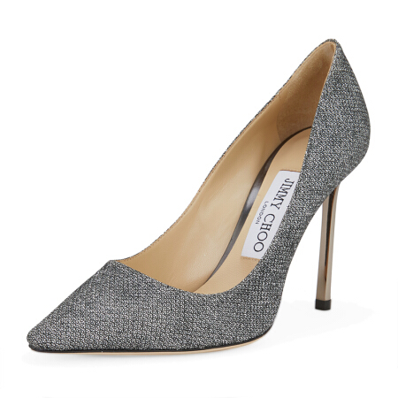 JIMMY CHOO ROMY 100 细闪高跟鞋 银黑色