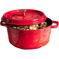 staub 珐宝 1101806 珐琅铸铁锅 圆形带盖 18cm, 1.7 L 内部亚光黑色珐琅，樱桃色