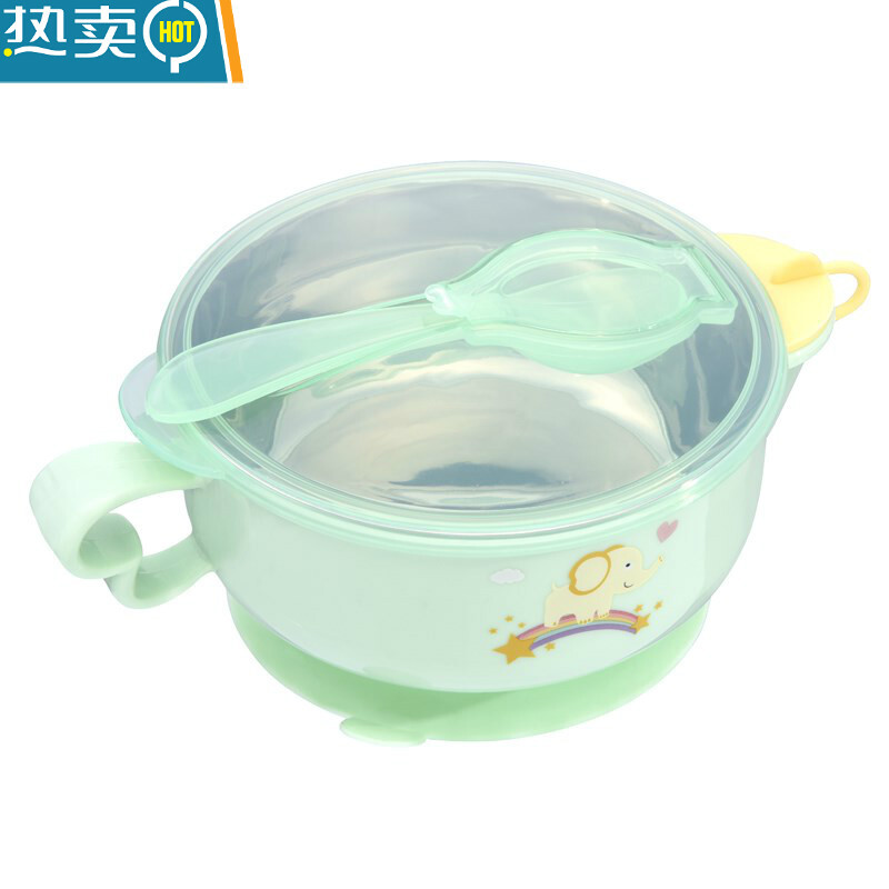 （新品） 婴儿专用碗餐盘儿童分隔保温餐盘加热用专用婴儿注水保温碗 薄荷绿-不锈钢注水碗勺