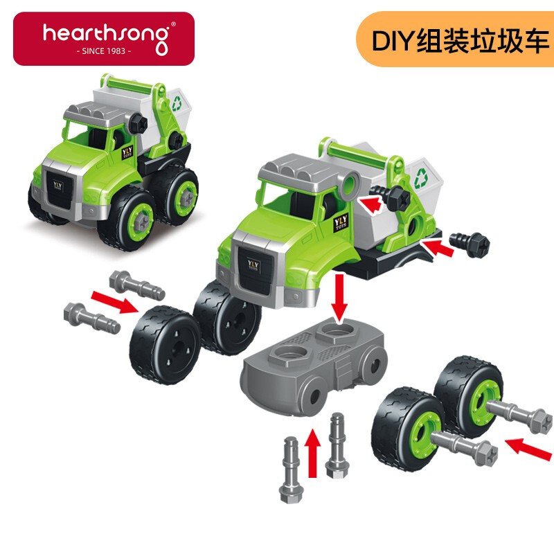 HearthSong哈尚儿童工程车玩具套装大中号挖土车挖掘机搅拌车汽车小男孩2/3-6岁 DIY垃圾车
