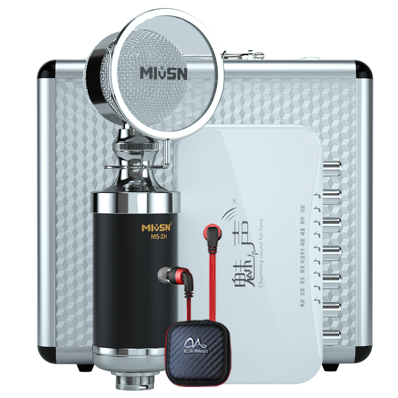 魅声 T800直播声卡套装电脑手机直播设备唱吧全民k歌电容麦克风抖音快手主播喊麦录音话筒外置声卡全套 黑色（MS-2套装）