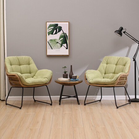 QuanU 全友 家居 户外单椅北欧休闲椅钢化玻璃台面茶几二件套DX119008
