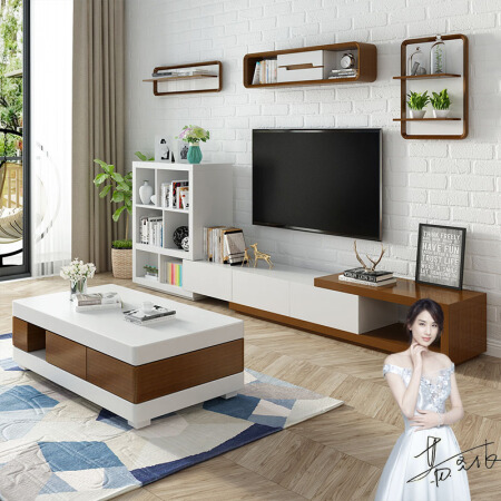 A家家具 茶几电视柜组合现代卧室北欧简约大小户型储物客厅家具 DB1406A 胡桃色 电视柜