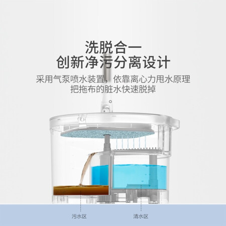 小米有品 全格净污分离拖把免手洗甩干脱水污水分离家用地板干湿两用懒人拖布一刮即净拖把套装 白色