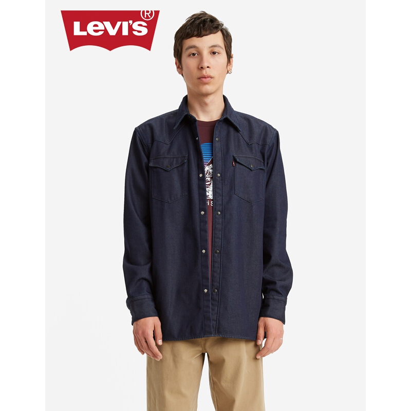 Levi's李维斯男士翻领牛仔衬衫男长袖潮36249-0003 深牛仔蓝 S