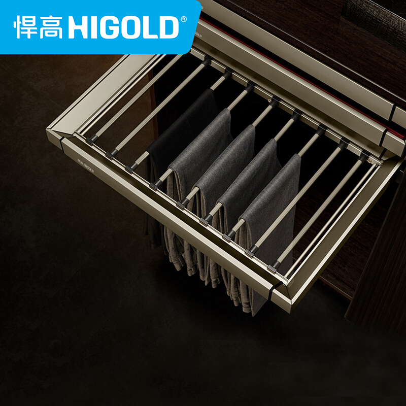 悍高（HIGOLD）希勒多功能伸缩铝合金衣柜拉篮西裤架 防潮防霉 30KG载重 钴铂金 900柜体