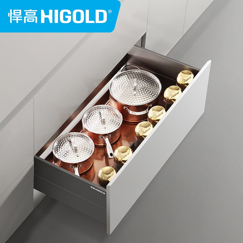 HIGOLD 悍高 拉篮 希勒4.0厨房橱柜碗碟拉篮抽屉式厨卫拉篮调味收纳篮碗篮 厨房置物篮-预售 三边篮750柜体(单层)