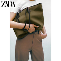 ZARA新款 女包 卡其绿色大容量帆布单肩手提购物包 16162710032