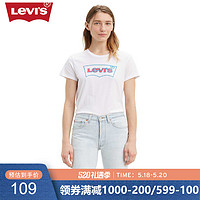 Levi's李维斯女士新款休闲纯棉白色字母印花短袖T恤夏17369-0958（M、白色）