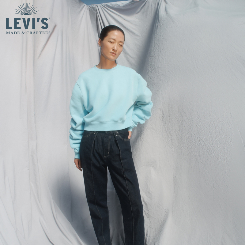 LEVI'S® 午夜蓝牌系列女士蓝色圆领卫衣17646-0003（L、蓝色）