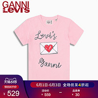 Levi's? x GANNI 联名系列女士粉色圆领印花短袖T恤87492-0001（M、粉色）