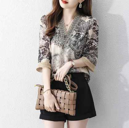 拉贝缇 6212071519K V领短袖衬衫