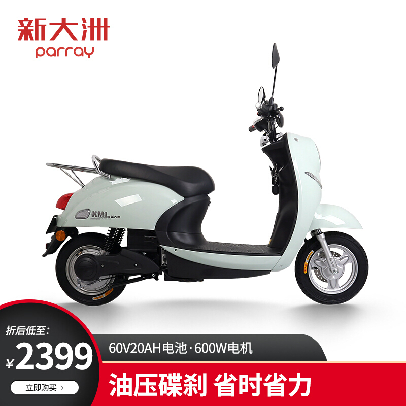 新大洲电动车 PARRAY电瓶车60V20AH成人男女通用电摩两轮轻便电动摩托车 E1 冰清淡绿