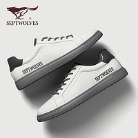 SEPTWOLVES 七匹狼 男鞋2021年新款潮鞋男士休閑真皮小白鞋夏季透氣白色板鞋